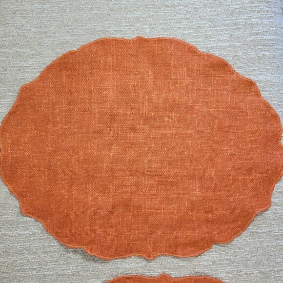 VTG Williams Sonoma Linen Placemats Pumpkin Orange Scalloped Edge Oval Set of 4 - Picture 12 of 13